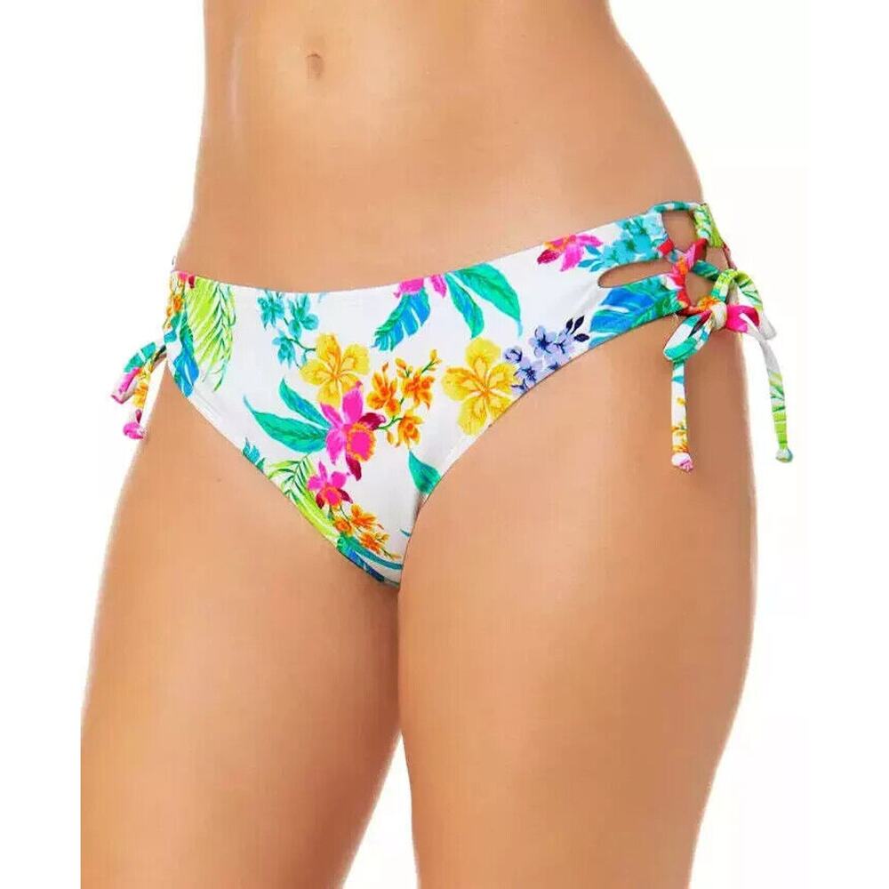 SALT + COVE Juniors' Retro Hibiscus Tie-Up lace up Bikini Bottom Floral L NWT